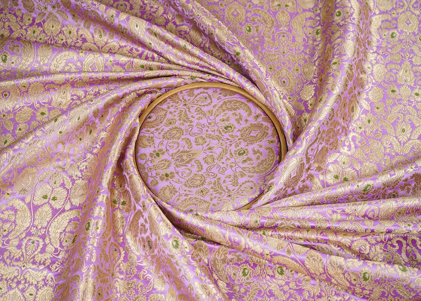 Light Purple Banarasi Brocade Fabric With Allover Thread And Zari Handloom 22314