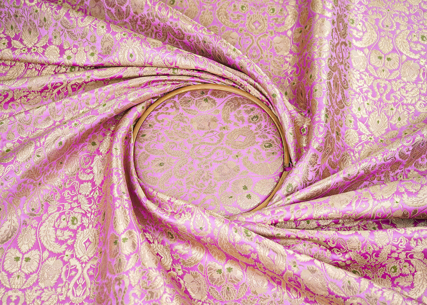 Purple Banarasi Brocade Fabric With Allover Thread And Zari Handloom 22315