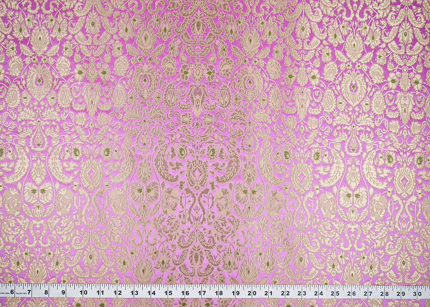 Purple Banarasi Brocade Fabric With Allover Thread And Zari Handloom 22315