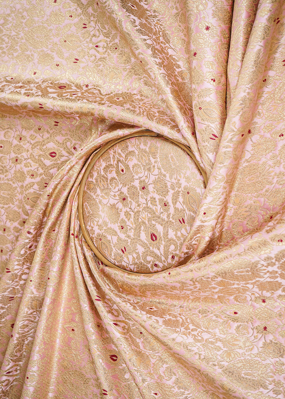 Peach-Banarasi-Brocade-Fabric-With-Allover-Thread-And-Zari-Handloom-22316-close-view