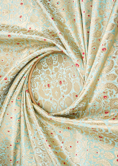 Sea Green Banarasi Brocade Fabric With All Over Thread And Zari Handloom 22317