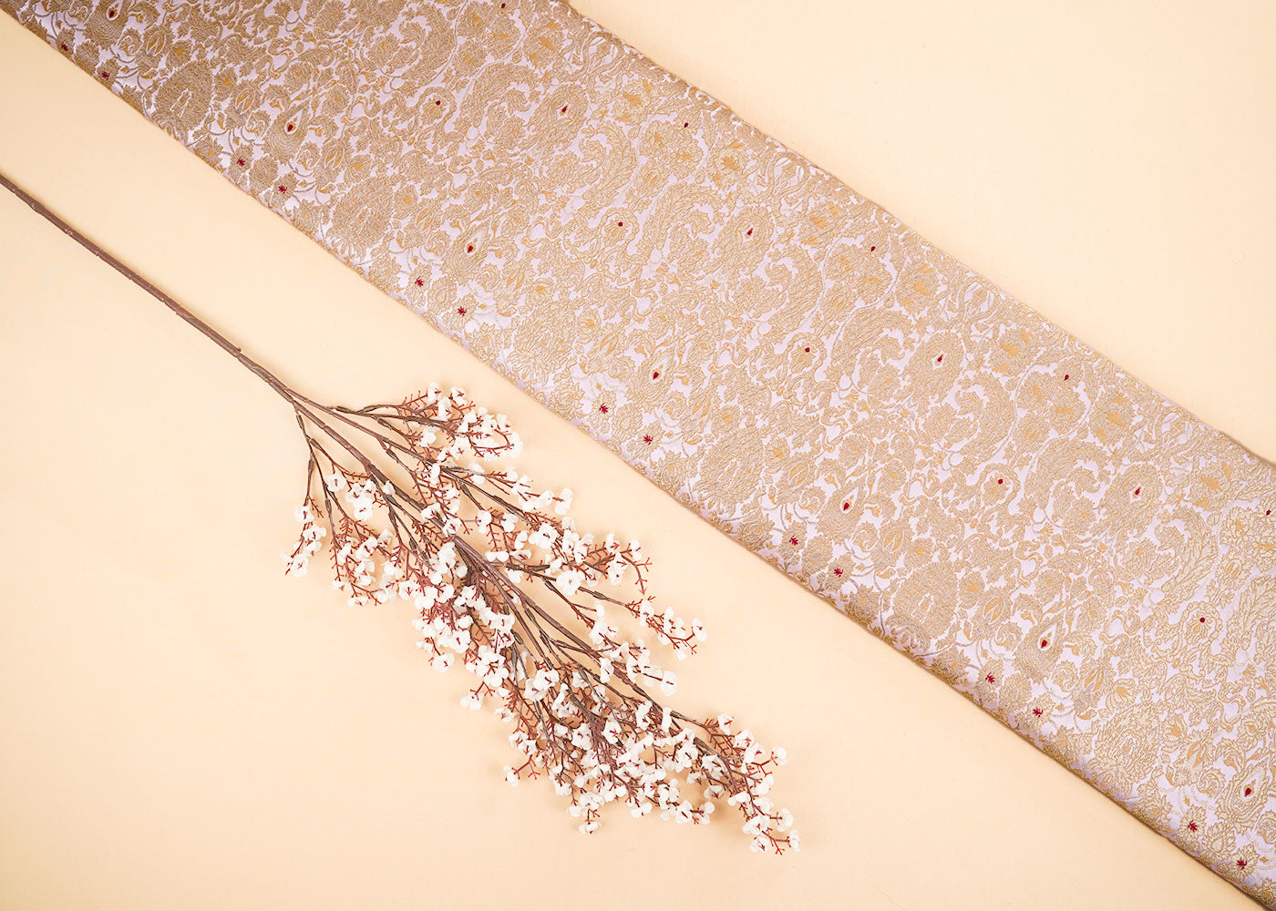 Baby Pink Banarasi Brocade Fabric With Allover Thread And Zari Handloom 22318