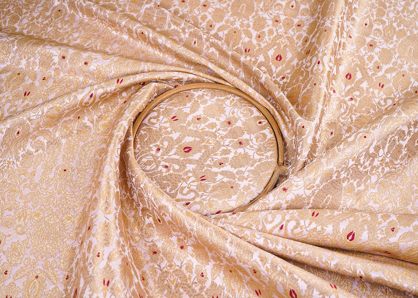 Baby Pink Banarasi Brocade Fabric With Allover Thread And Zari Handloom 22318