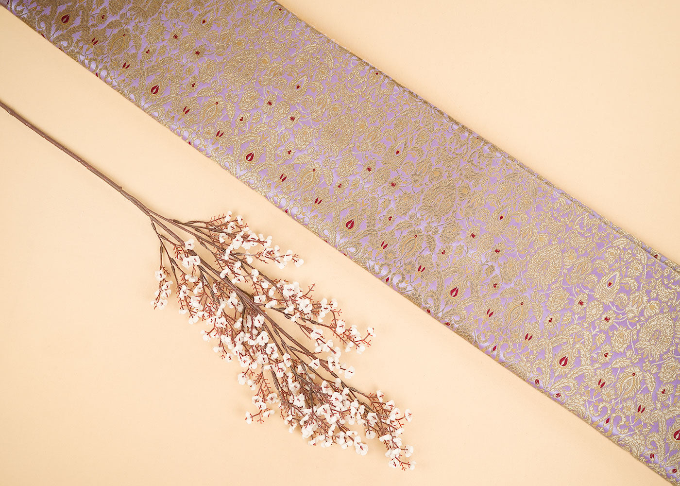 Lavender Banarasi Brocade Fabric With Allover Thread And Zari Handloom 22319