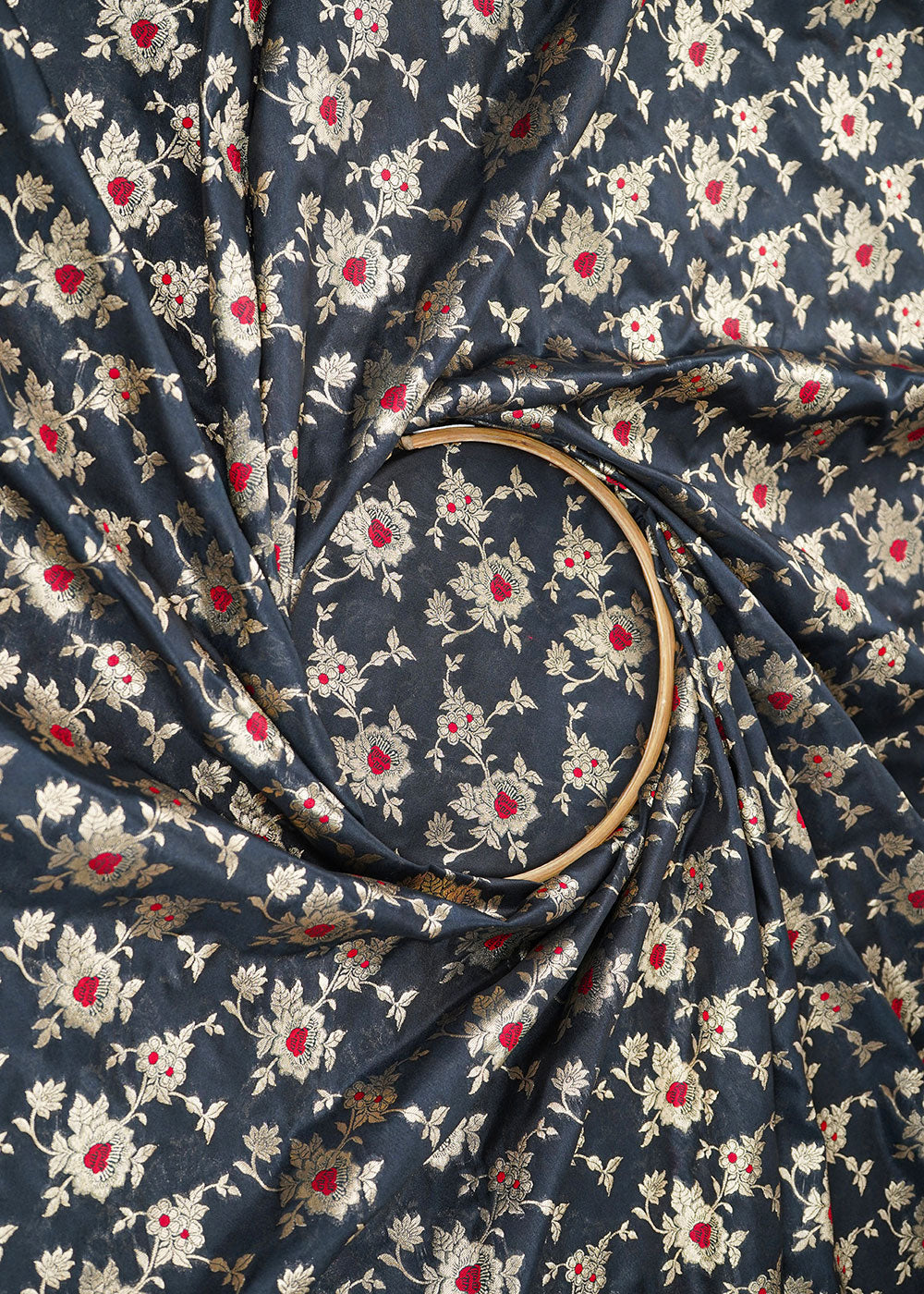 Black-Banarasi-Brocade-Fabric-With-Allover-Thread-And-Golden-Zari-Handloom-22321-close-view
