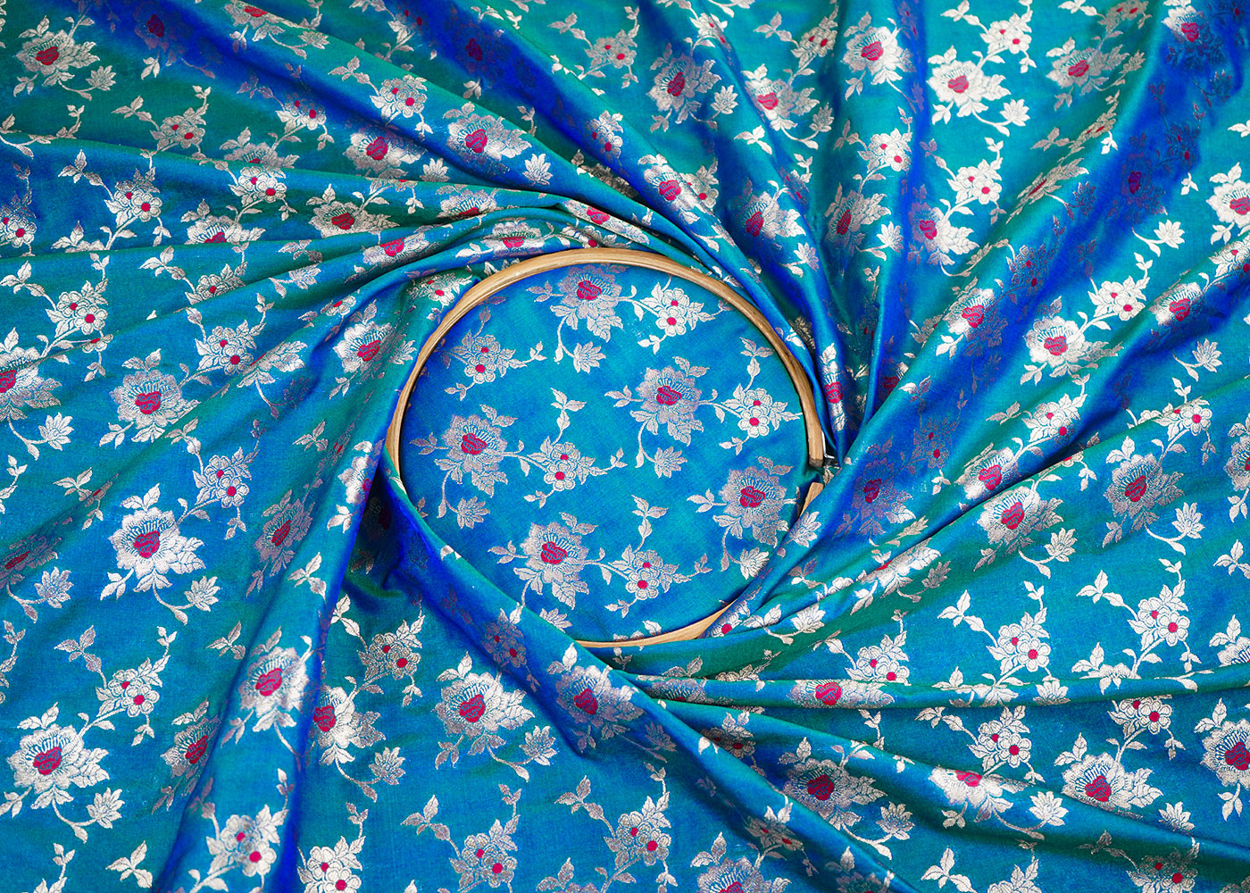 Royal Blue Banarasi Brocade Fabric With Allover Zari Handloom 22323