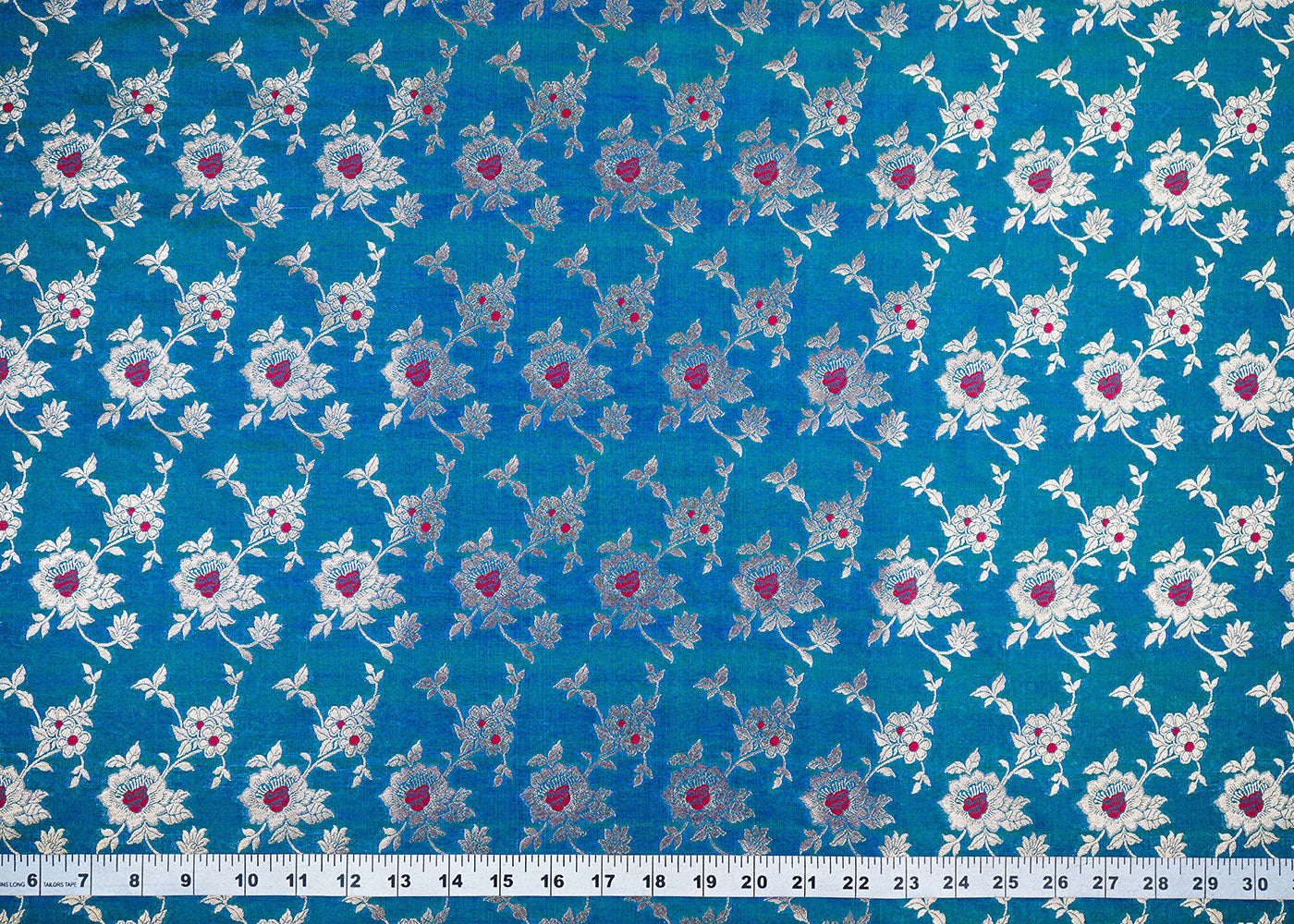 Royal Blue Banarasi Brocade Fabric With Allover Zari Handloom 22323