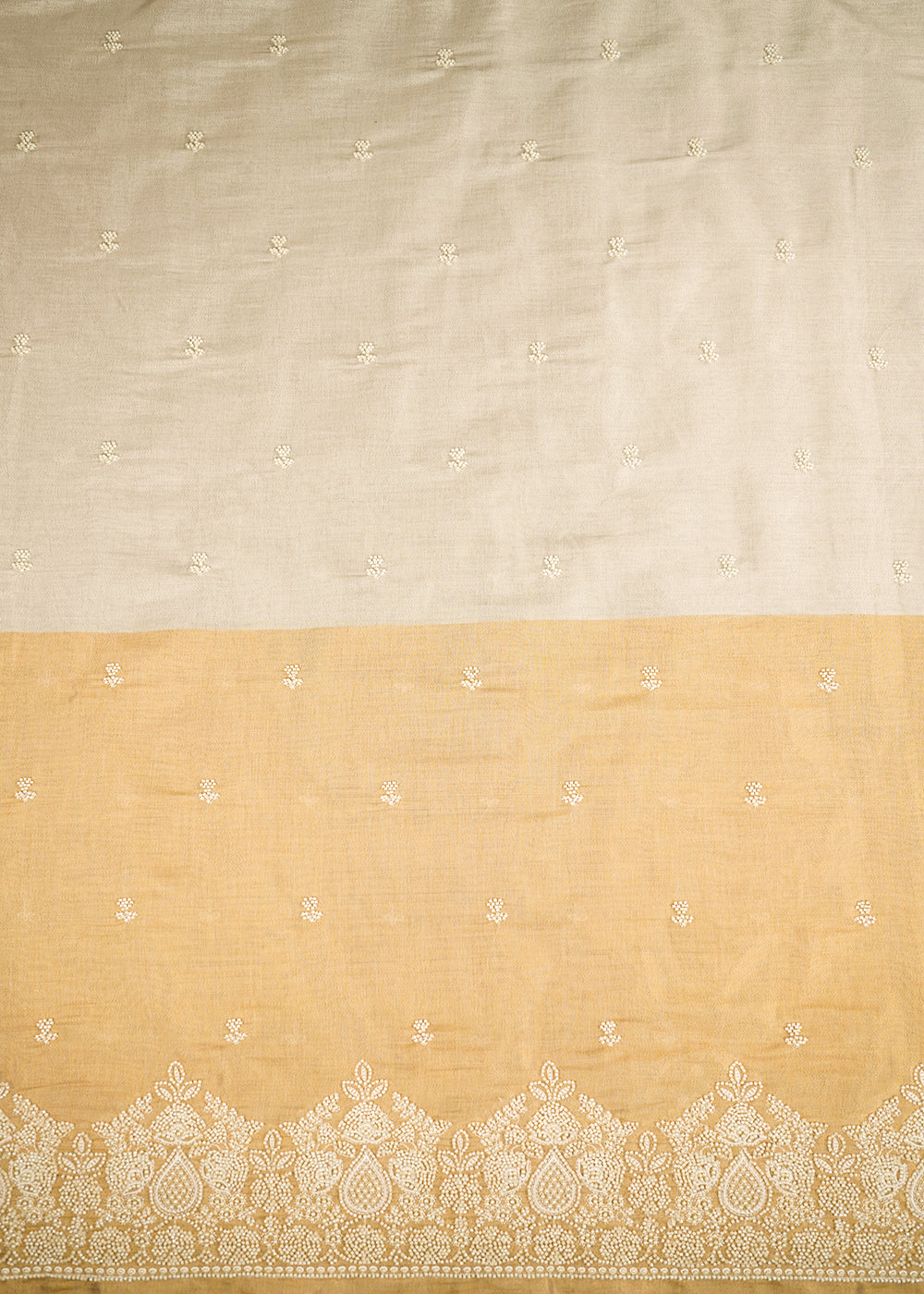 Golden-And-Silver-Tissue-Fabric-With-All-Over-Buti-Of-Bead-And-Pearl-Work-With-One-Side-Border-22336-color-view