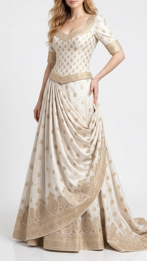White Dyeable Silk Fabric With All Over Zari Handloom With One Side Border 22337