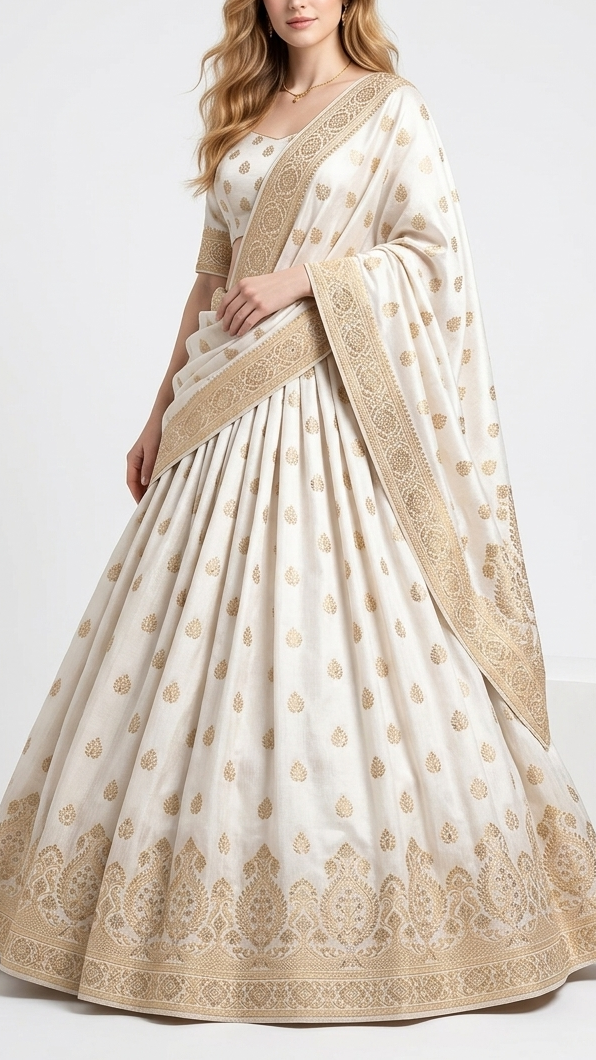 White Dyeable Silk Fabric With All Over Zari Handloom With One Side Border 22337
