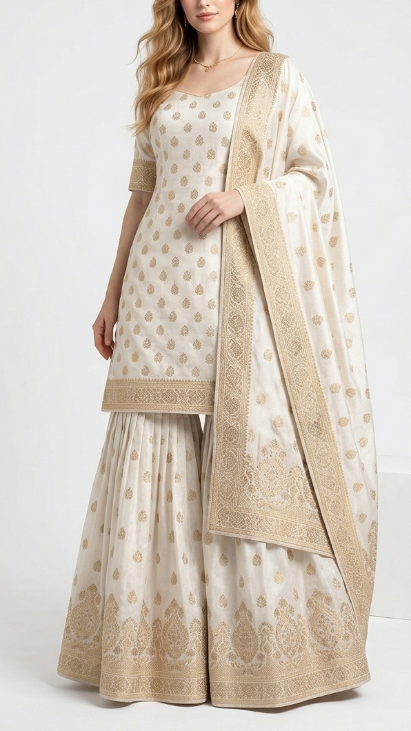 White Dyeable Silk Fabric With All Over Zari Handloom With One Side Border 22337