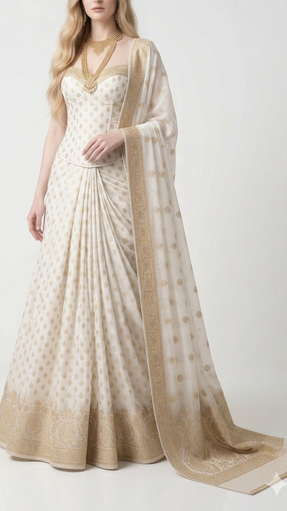 White Dyeable Silk Fabric With All Over Zari Handloom With One Side Border 22338
