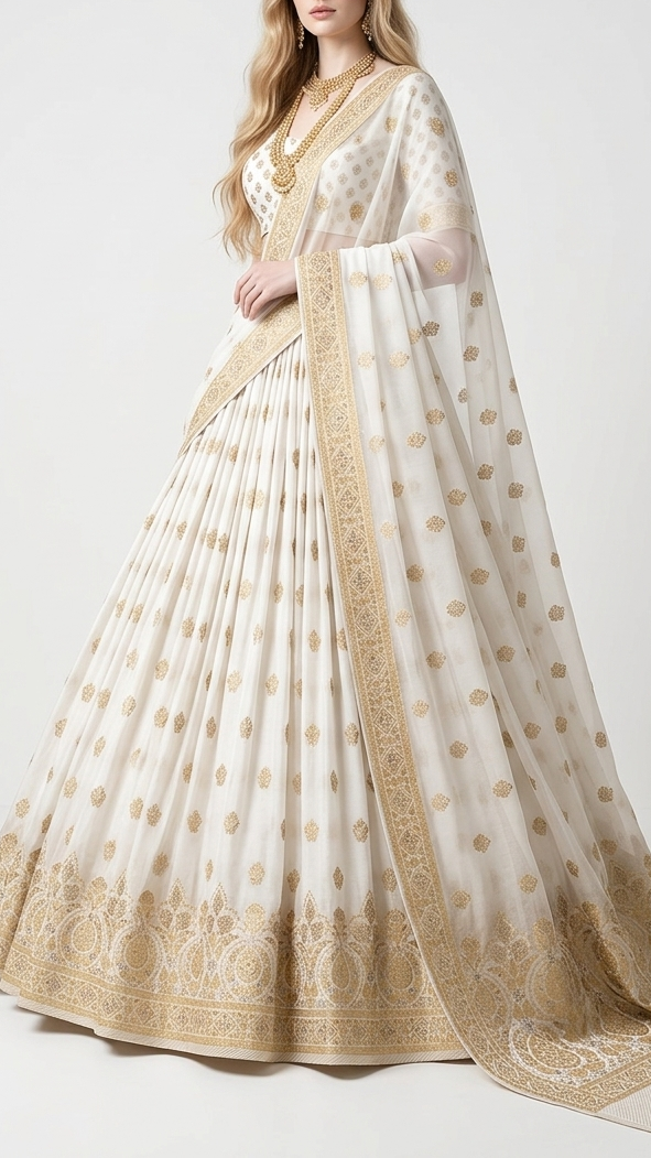 White Dyeable Silk Fabric With All Over Zari Handloom With One Side Border 22338