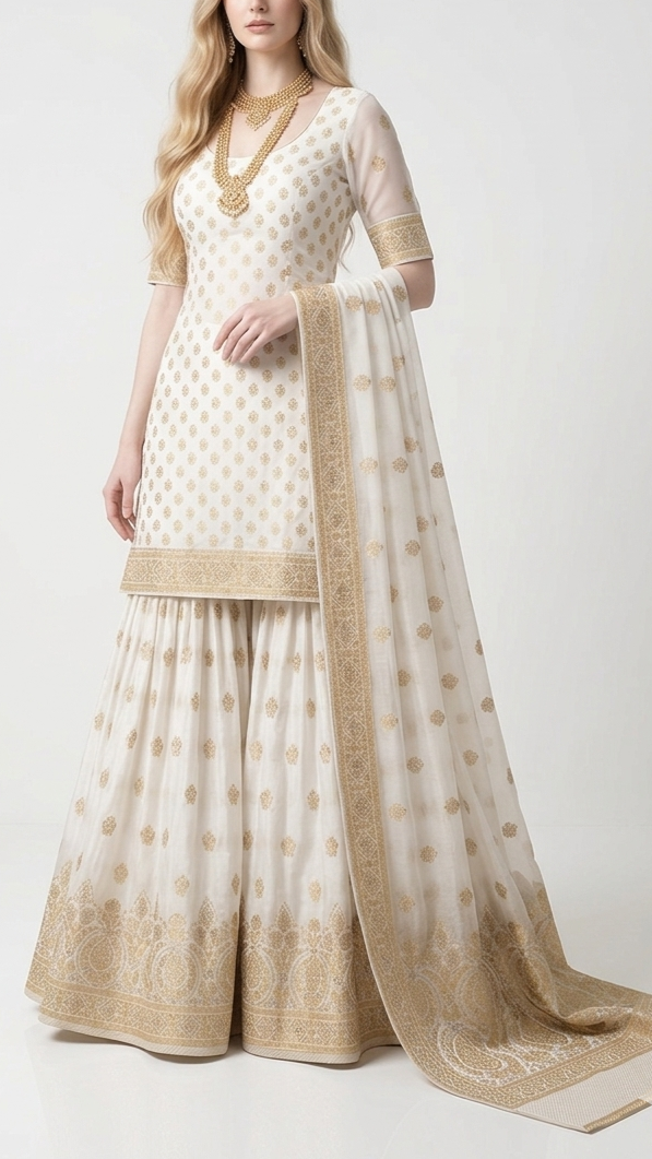 White Dyeable Silk Fabric With All Over Zari Handloom With One Side Border 22338