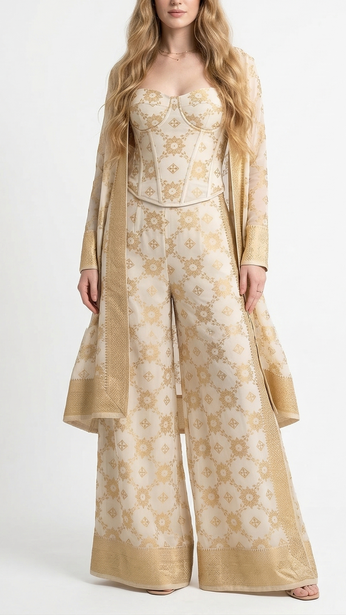 White Dyeable Georgette Fabric With All Over Zari Handloom With One Side Border 22339