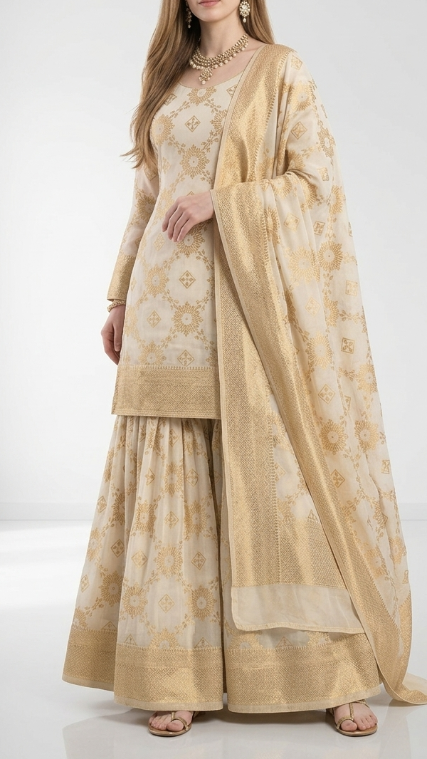 White Dyeable Georgette Fabric With All Over Zari Handloom With One Side Border 22339