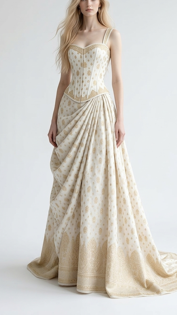 White Dyeable Georgette Fabric With All Over Zari Handloom With One Side Border 22342
