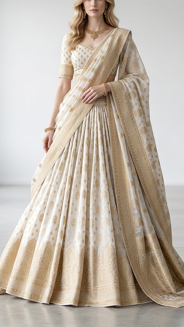 White Dyeable Georgette Fabric With All Over Zari Handloom With One Side Border 22342