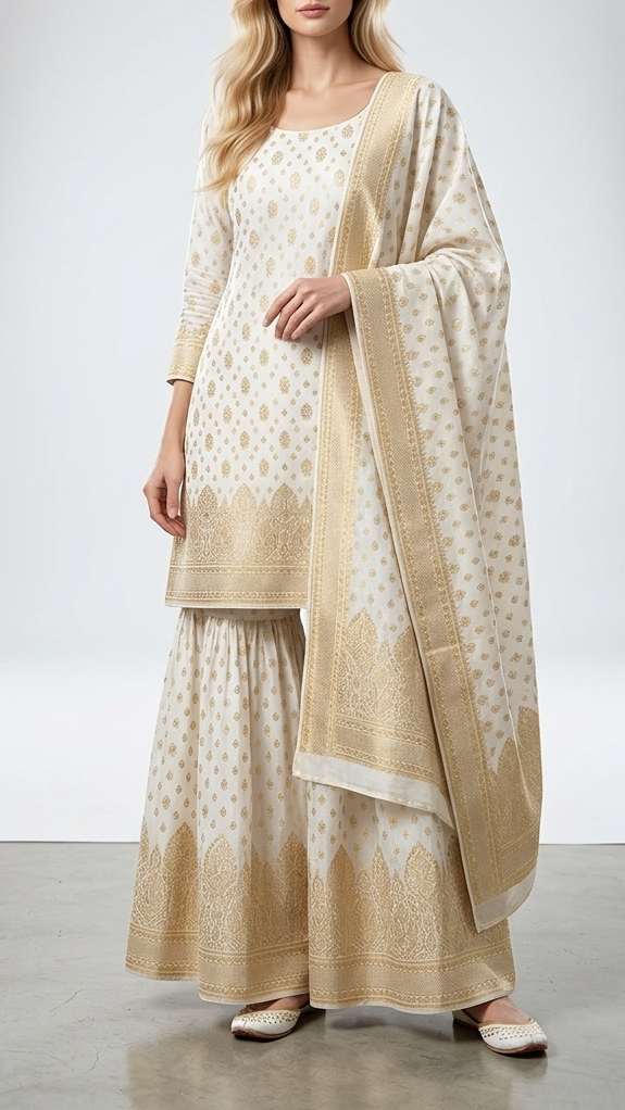White Dyeable Georgette Fabric With All Over Zari Handloom With One Side Border 22342