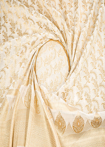 White Dyeable Georgette Fabric With All Over Zari Handloom With One Side Border 22345