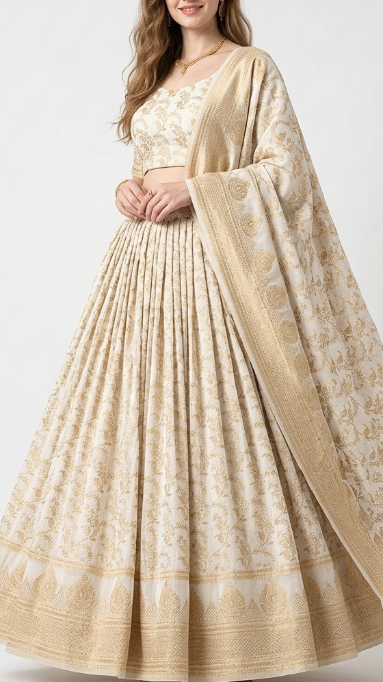 White Dyeable Georgette Fabric With All Over Zari Handloom With One Side Border 22345