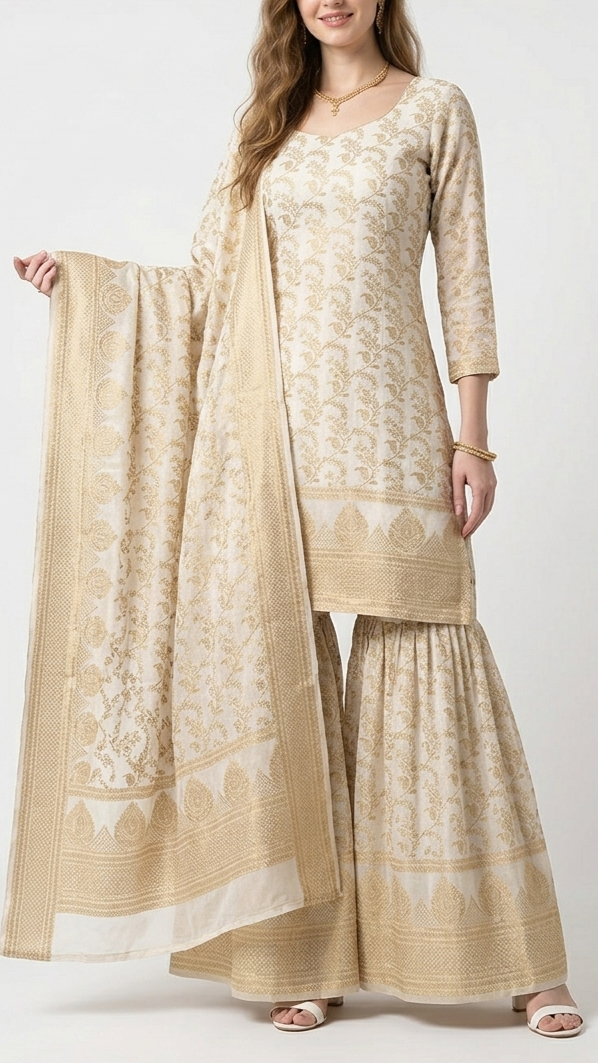 White Dyeable Georgette Fabric With All Over Zari Handloom With One Side Border 22345