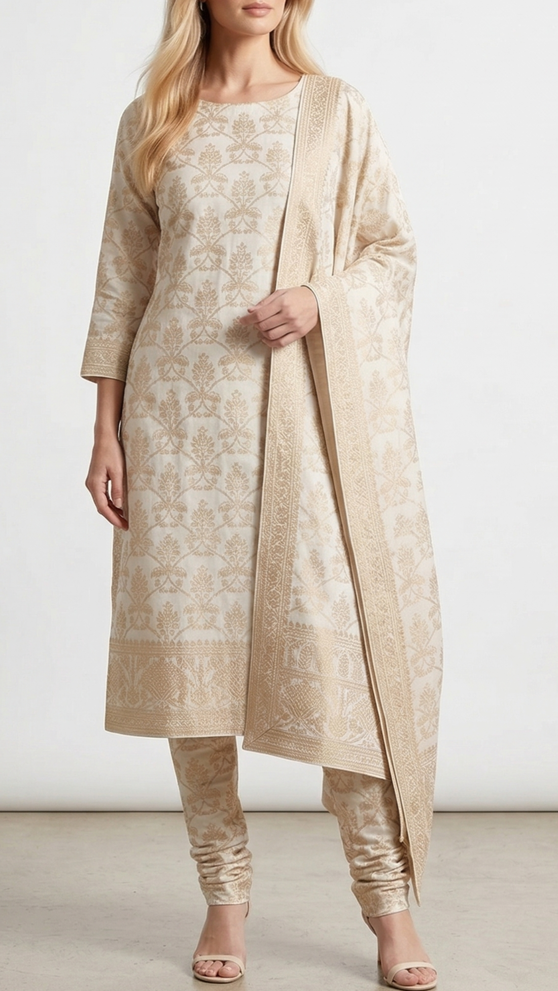 White Dyeable Georgette Fabric With All Over Zari Handloom With One Side Border 22346