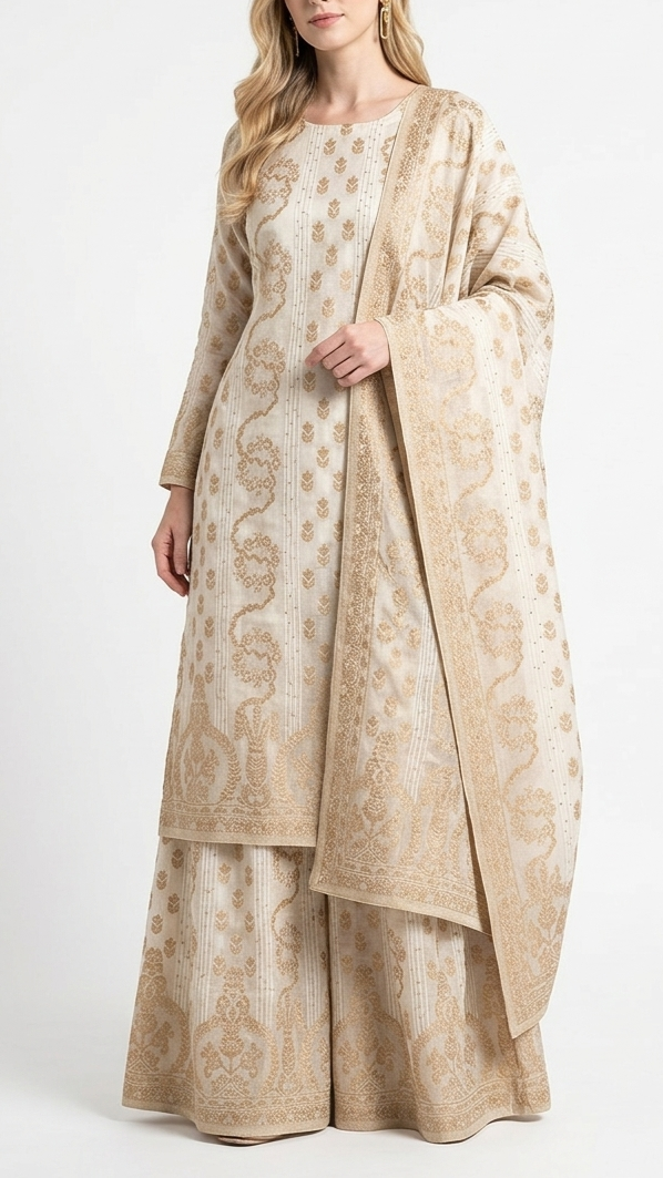White Dyeable Georgette Fabric With All Over Thread, Sequins And Zari Handloom With One Side Border 22347