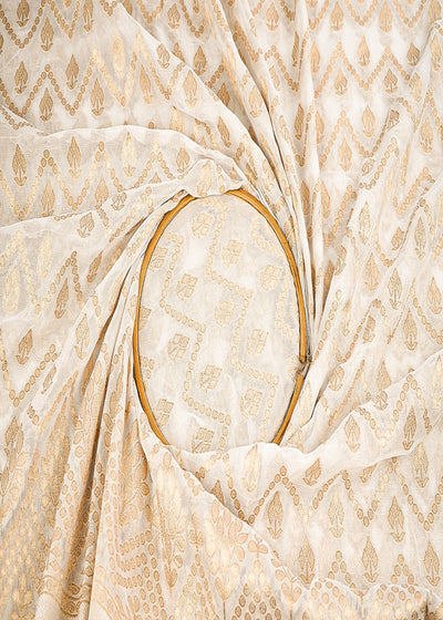 White Dyeable Georgette Fabric With All Over Zari Handloom With One Side Border 22348
