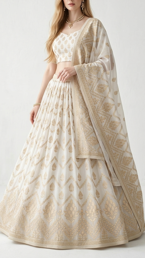 White Dyeable Georgette Fabric With All Over Zari Handloom With One Side Border 22348