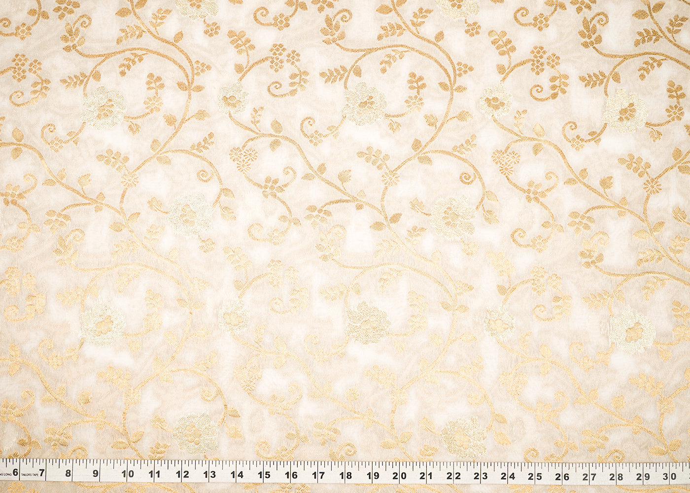 White Dyeable Georgette Fabric With All Over Golden Zari Handloom 22349