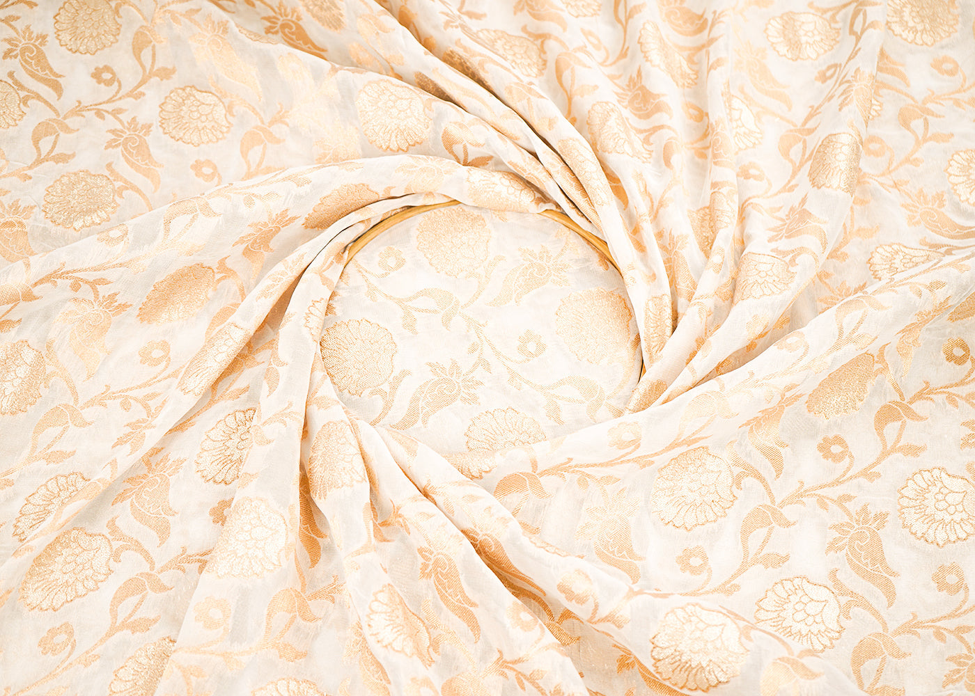 White Dyeable Georgette Fabric With All Over Golden Zari Handloom 22352