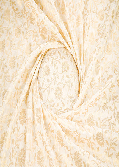 White Dyeable Georgette Fabric With All Over Golden Zari Handloom 22354