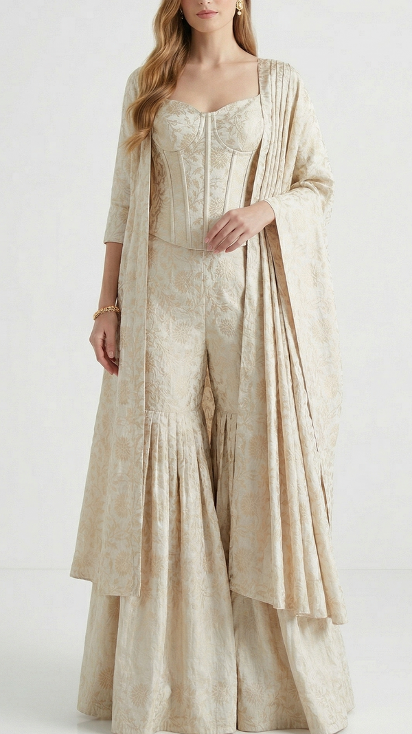 White Dyeable Georgette Fabric With All Over Golden Zari Handloom 22354