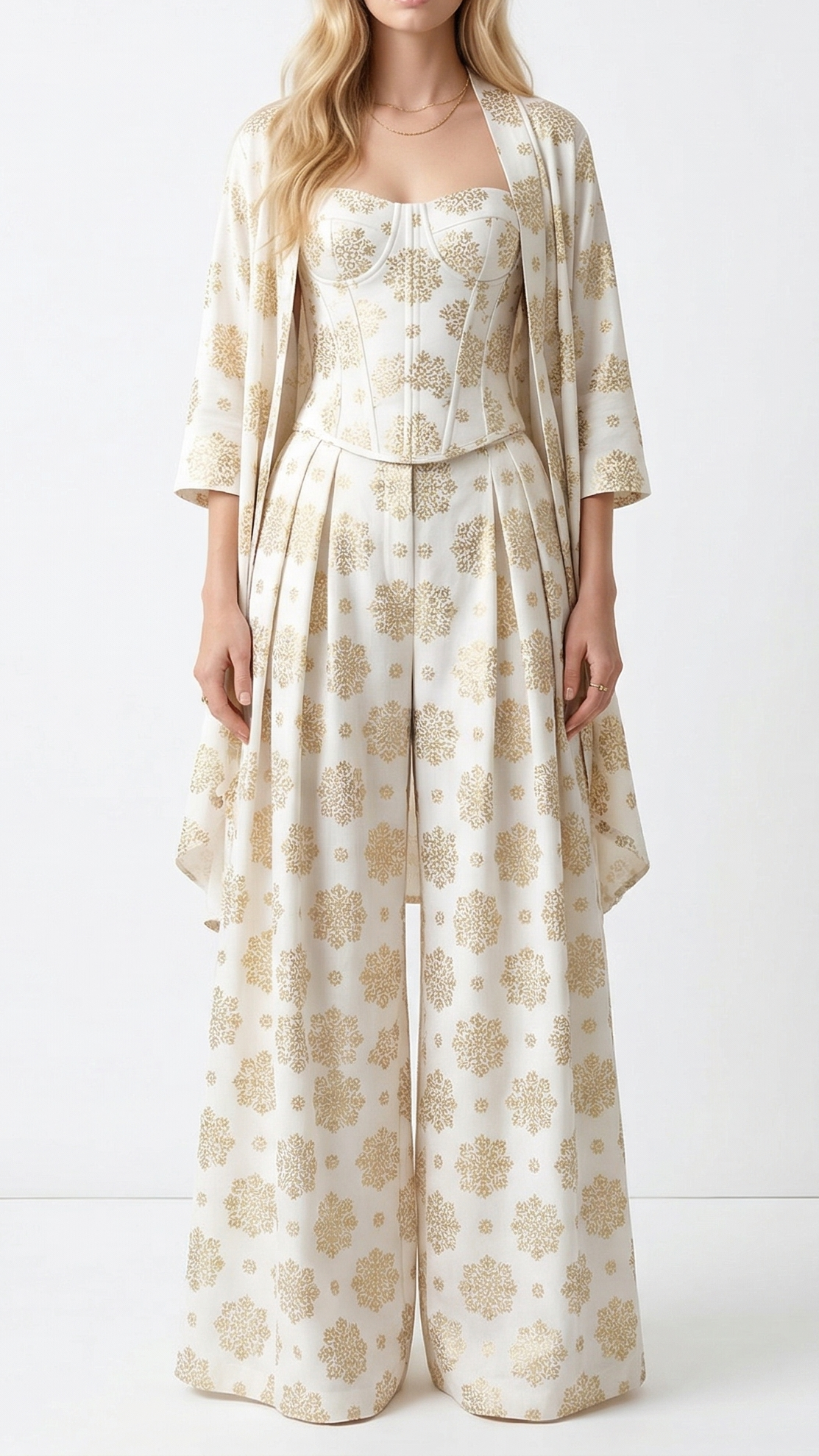 White Dyeable Georgette Fabric With All Over Buti Of Golden Zari Handloom 22359