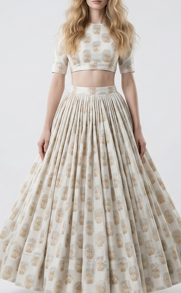 White Dyeable Georgette Fabric With All Over Golden Zari Handloom 22362