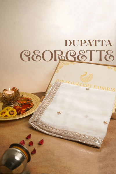 White Dyeable Georgette Dupatta All Over Zari, Sequins And Katdana Work 22373