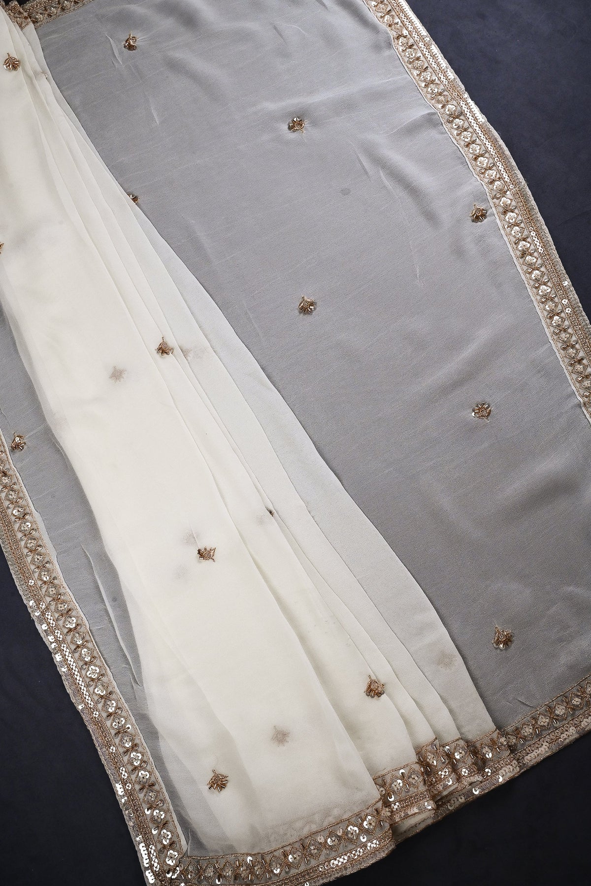White Dyeable Georgette Dupatta All Over Zari, Sequins And Katdana Work 22373