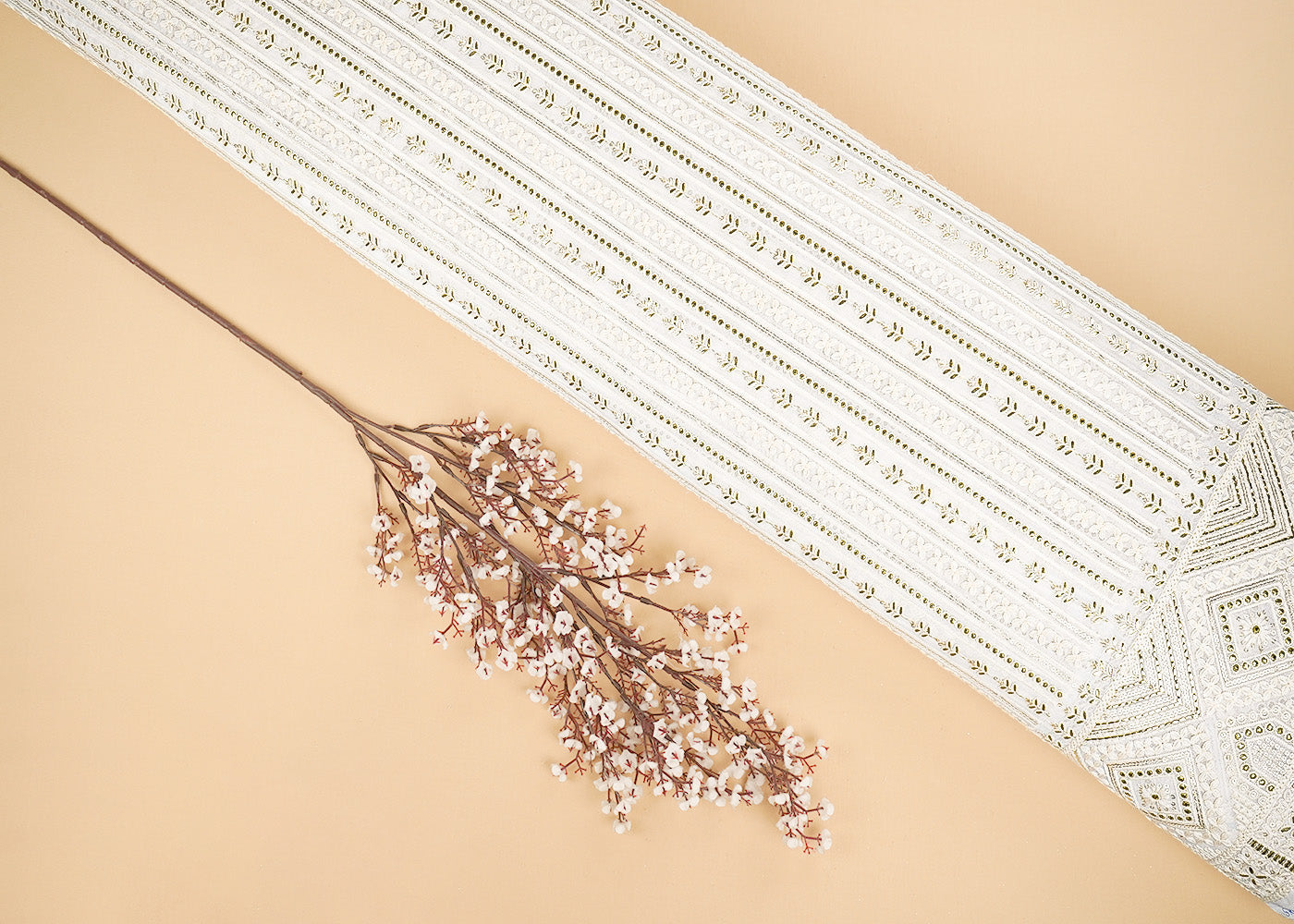 White-Dyeable-Georgette-Fabric-With-Allover-Thread-Sequins-And-Faux-Mirror-Work-With-One-Side-Border-22406