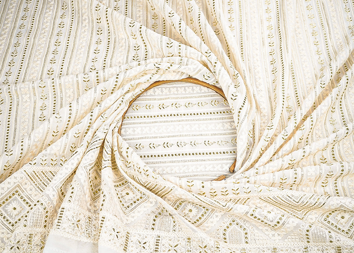 White-Dyeable-Georgette-Fabric-With-Allover-Thread-Sequins-And-Faux-Mirror-Work-With-One-Side-Border-22406-close-view