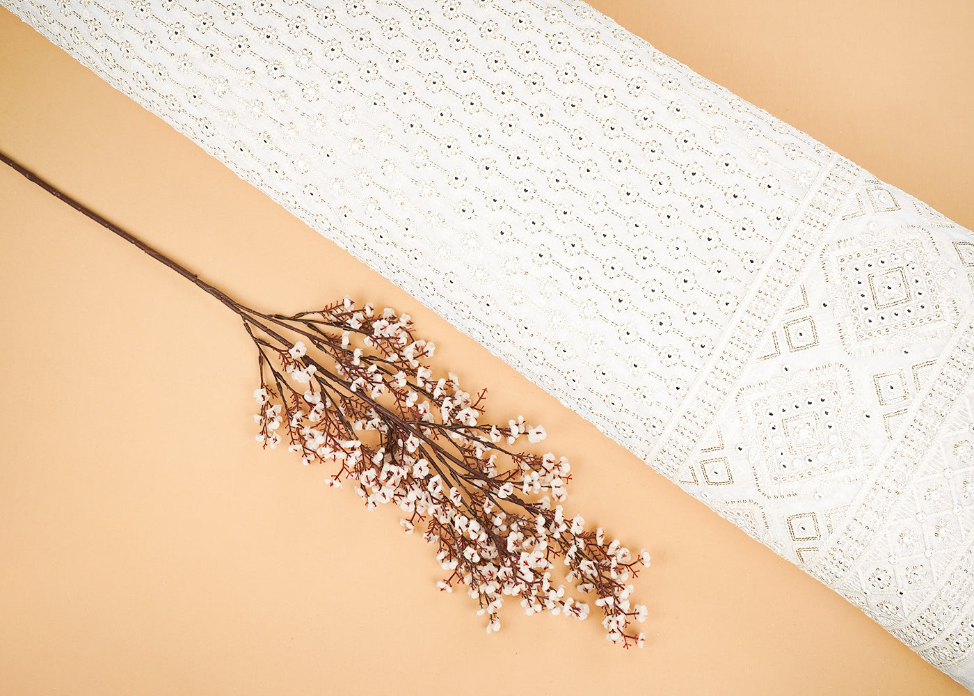 White-Dyeable-Georgette-Fabric-With-Allover-Thread-Sequins-And-Faux-Mirror-Work-With-One-Side-Border-22408