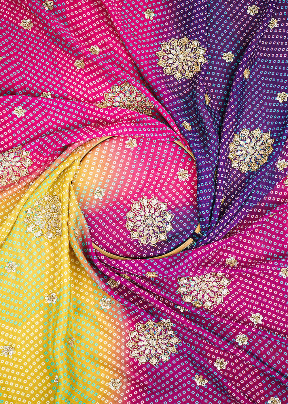 Multi-Color-Chinon-Chiffon-Fabric-With-All-Over-Bandhani-Print-Bead-Sequins-And-Katdana-Work-22420-close-view