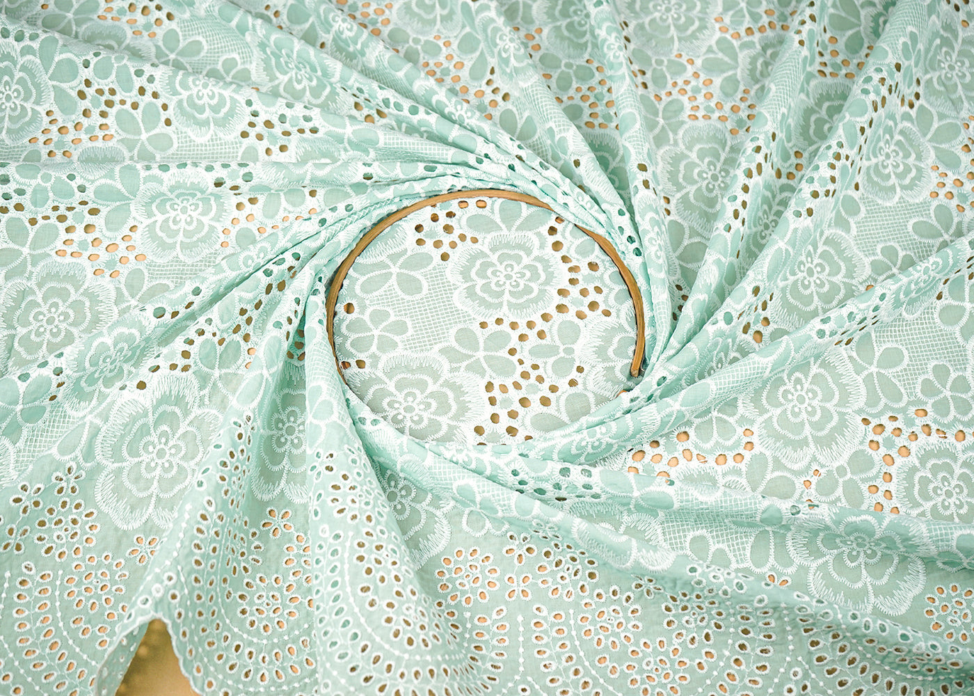 Sea-Green-Cotton-Fabric-With-Allover-Thread-And-Cutwork-With-One-Side-Scalloped-Border-22425-close-view