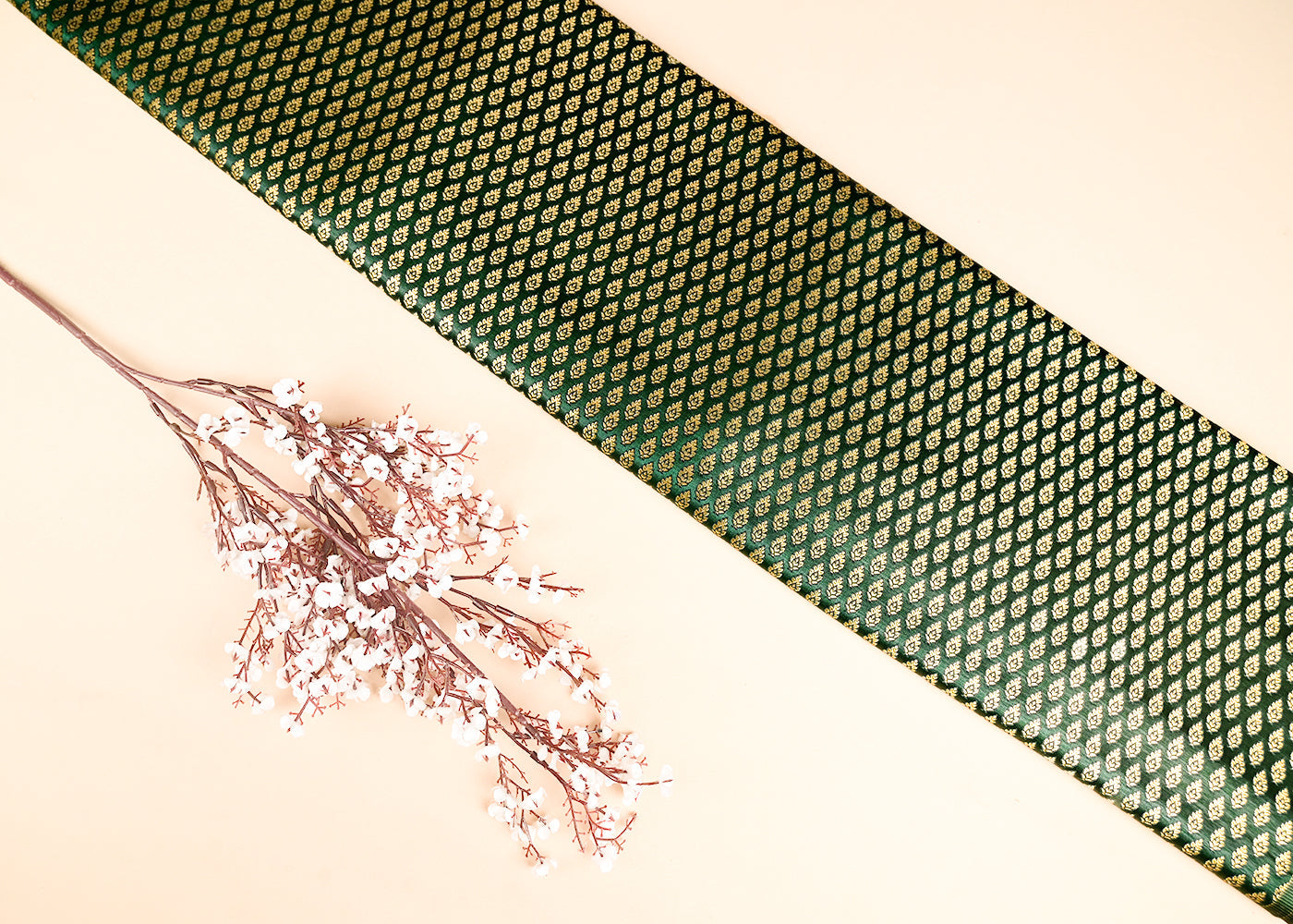 Bottle-Green-Banarasi-Brocade-Fabric-With-Allover-Golden-Zari-Handloom-22430