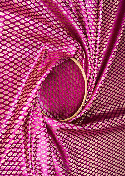 Purple Banarasi Brocade Fabric With All Over Golden Zari Handloom 22434