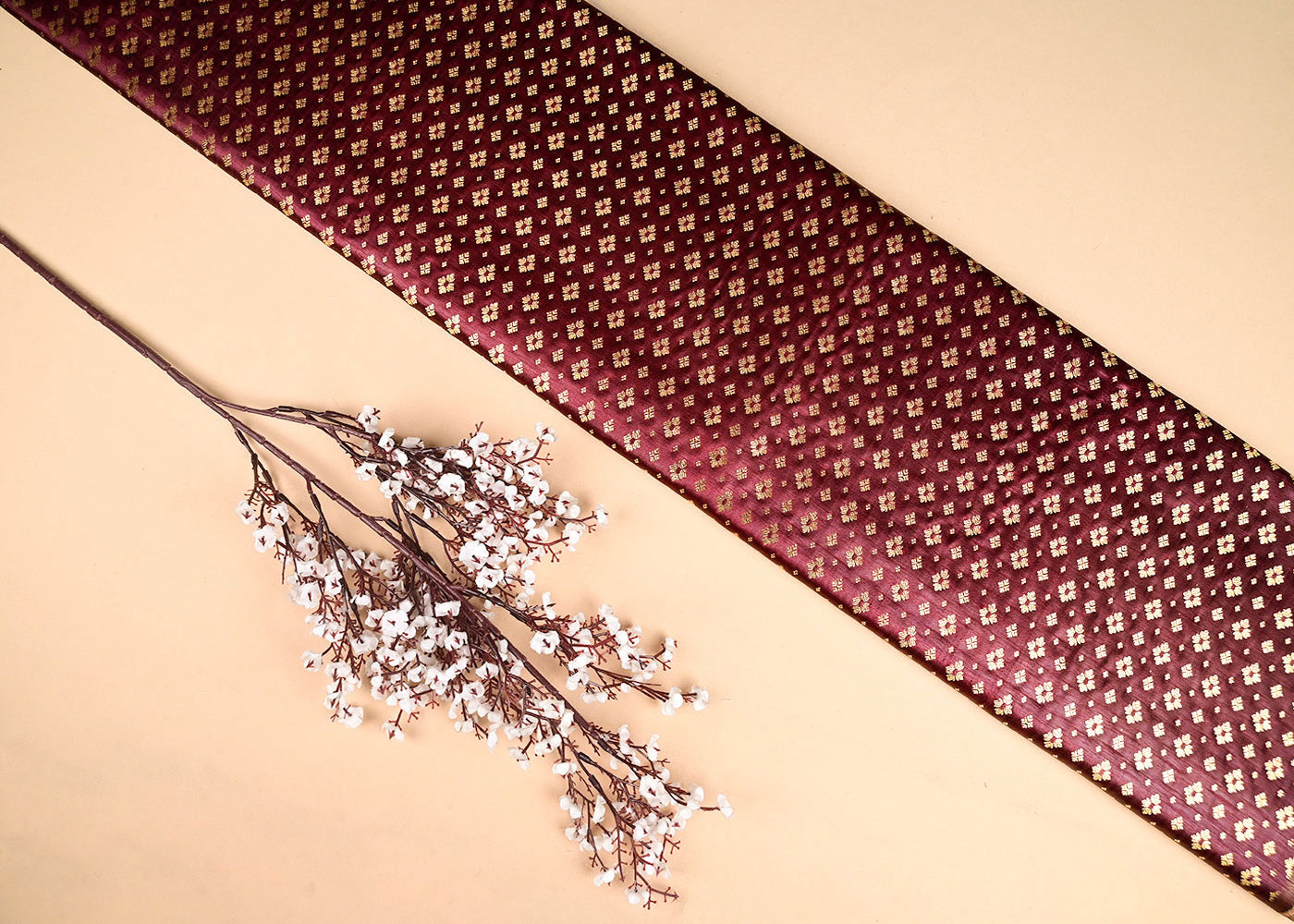 Maroon Banarasi Brocade Fabric With All Over Golden Zari Handloom 22438