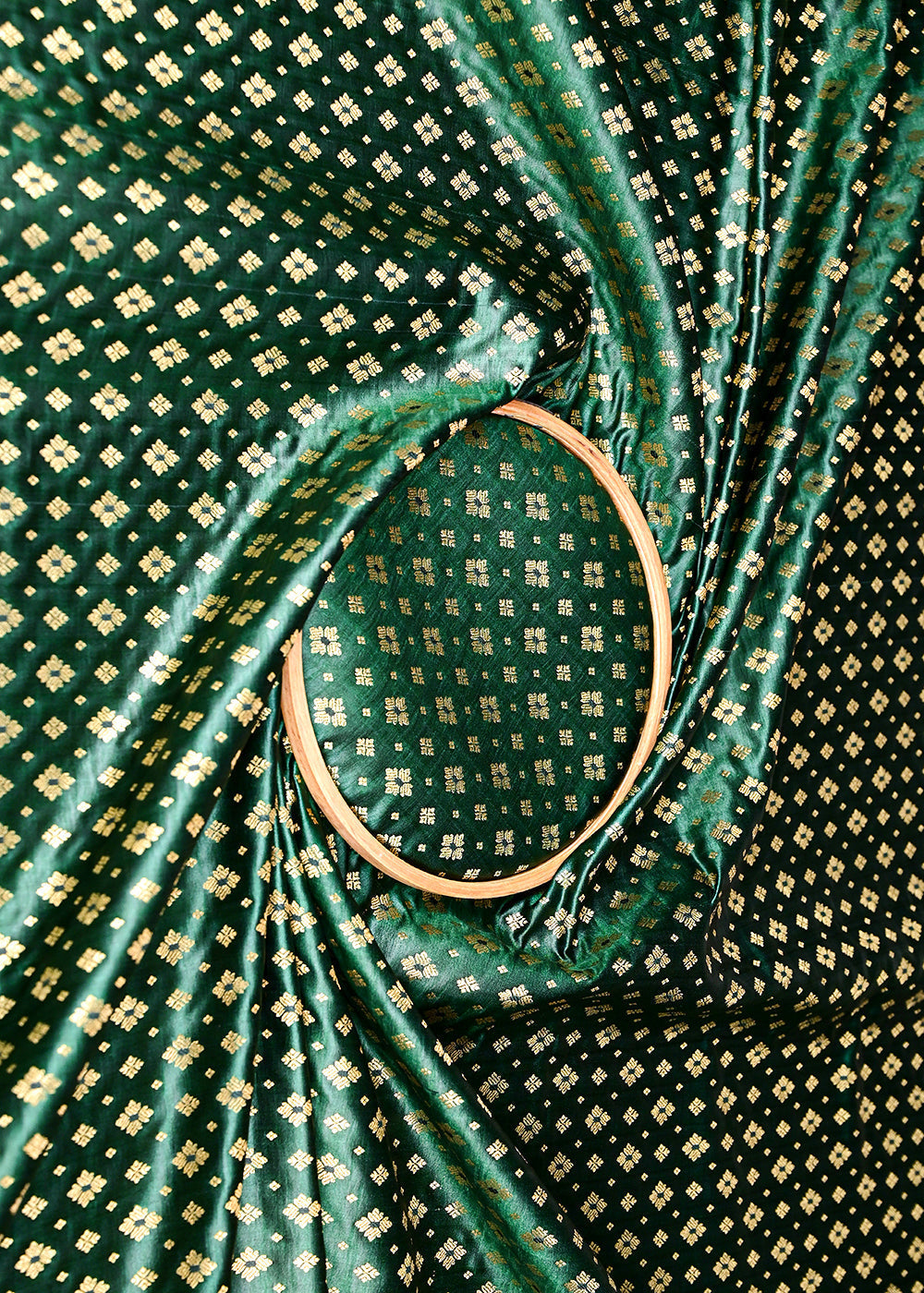 Bottle-Green-Banarasi-Brocade-Fabric-With-Allover-Golden-Zari-Handloom-22439-close-view