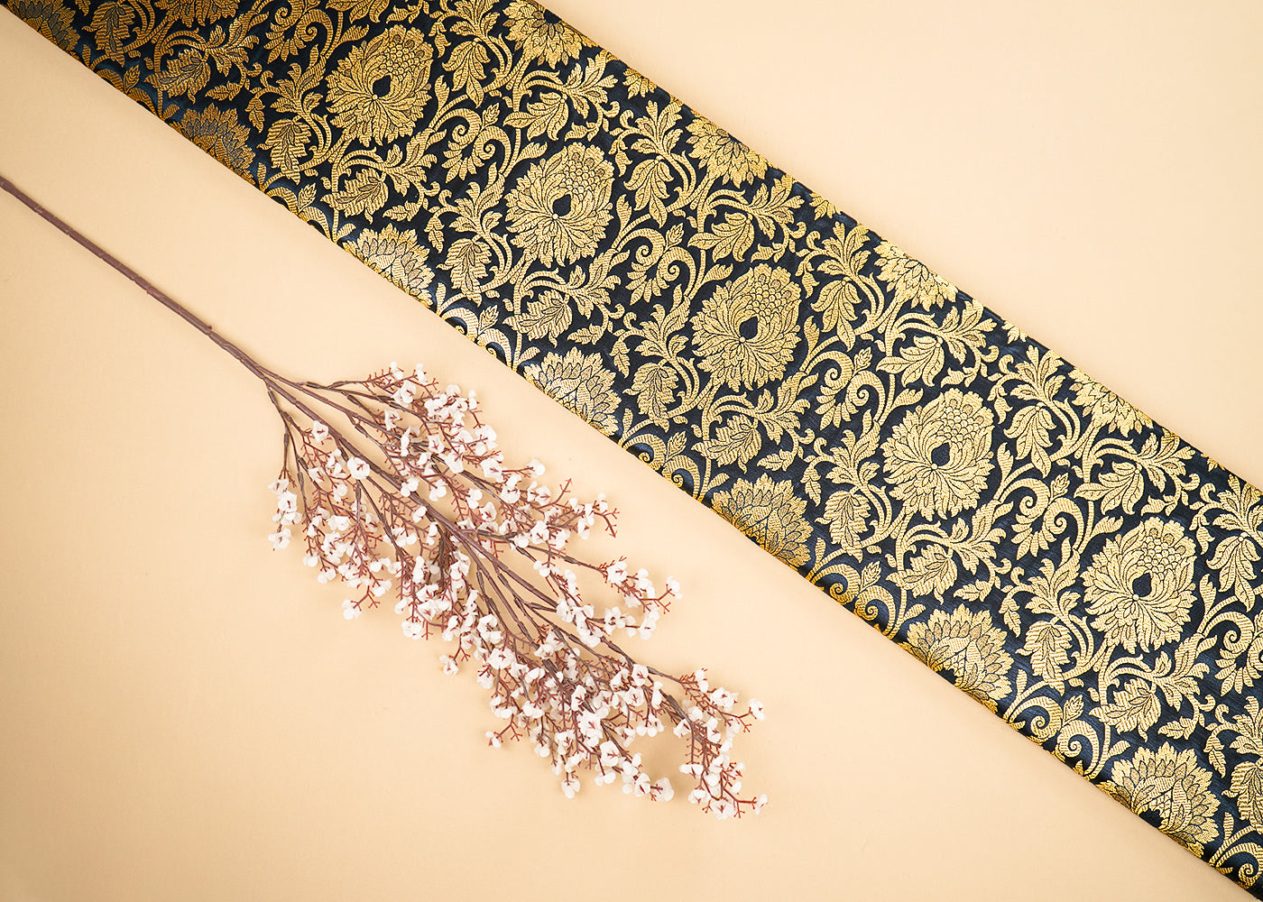 Black-Banarasi-Brocade-Fabric-With-Allover-Golden-Zari-Handloom-22444