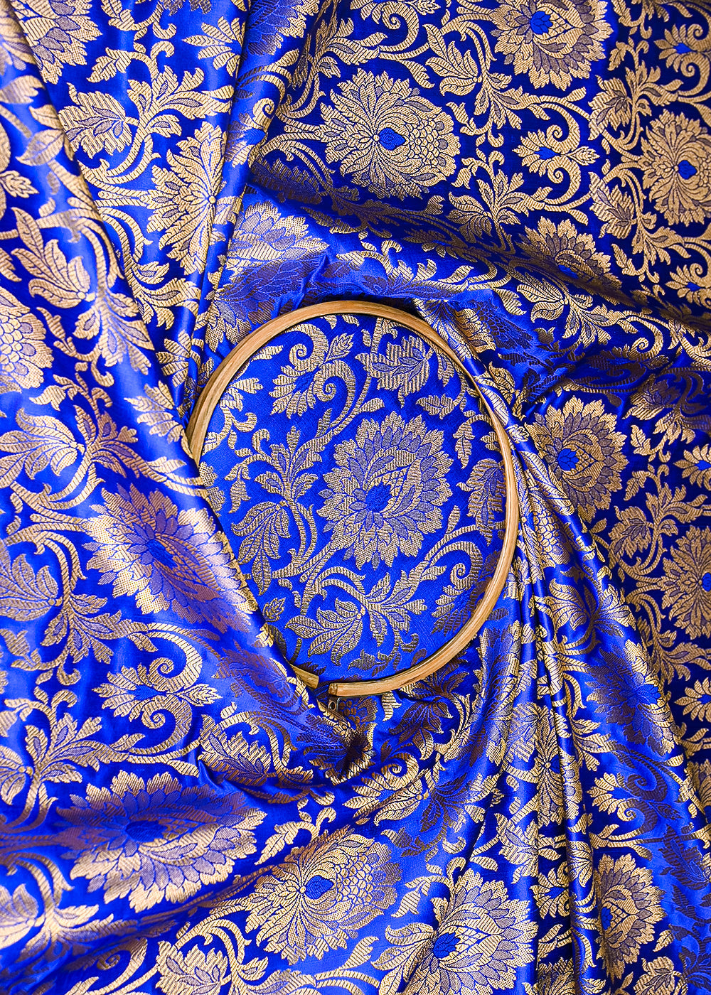 Royal-Blue-Banarasi-Brocade-Fabric-With-All-Over-Golden-Zari-Handloom-22446-close-view