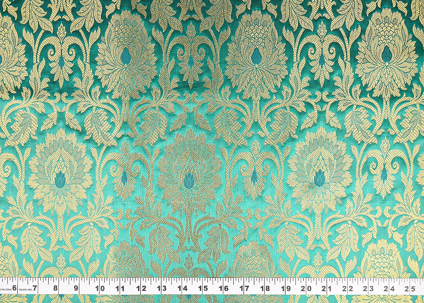 Teal-Blue-Banarasi-Brocade-Fabric-With-All-Over-Golden-Zari-Handloom-22447-measuement-view